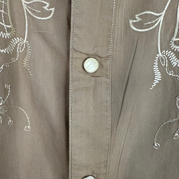 ACORN Bob Goldfeder Mens Pearl Snap Long Sleeve Shirt Embroidered Tan Beige XXL - Picture 6 of 12